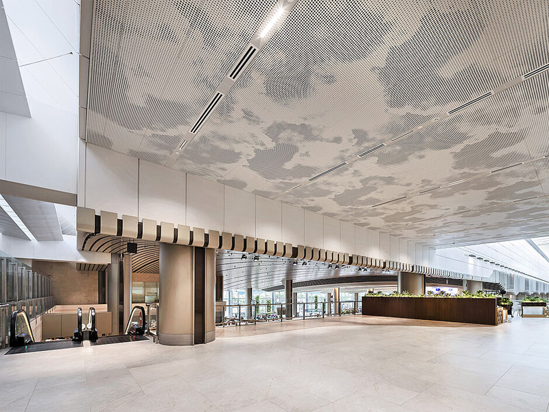 Changi Airport T2, Singapore Metal ceiling System Perforated Aluminum False Panels Changi Airport T2, Singapore Metal ceiling System Perforated Aluminum False Panels