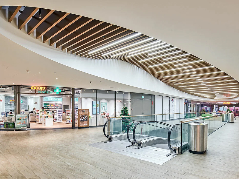 Shopping Mall Coop Löwenberg, Murten Strip Metal Ceiling System Aluminum Panels